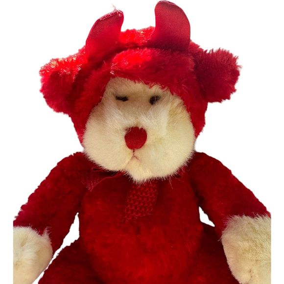 Valentine Devil Bear Russ Berrie Blaze Plush Stuffed Animal White & Red - Picture 2 of 10